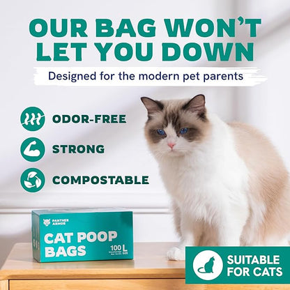Panther Armor Litter Bags - 200x Unscented Compostable Cat Poop Bags 16x12in- Kitty Leak Proof Box Trash, Odor Proof Litter Disposal Bags
