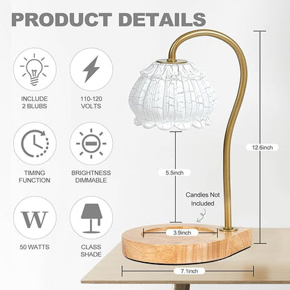 Candle Warmer Lamp with Timer, Electric Dimmable Candle Warmer Melter, Small & Large Jar Fragrance Candle Holders for Home Decoration Gift for Women, Crack-White