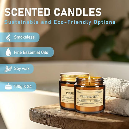 Scented Candle Set 24 Pack, Candle for Home Scented, Odor Eliminating, Stress Relief, Long Lasting Soy Wax Gift Set