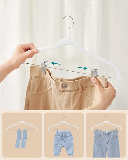 SONGMICS 30-Pack Pants Hangers, 16.7-Inch Long Velvet Hanger with Adjustable Clips, Heavy-Duty, Non-Slip Skirt Hangers, Space-Saving for Pants, Skirts, Coats, Dresses, White UCRF012W02
