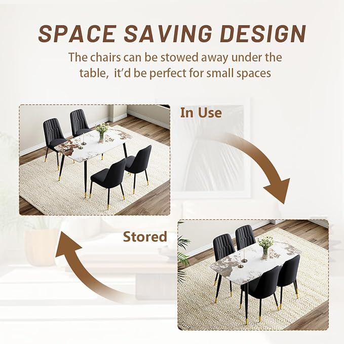 Small Dining Table Set for 4，50'' Sintered Stone Table with 4 Chair Dining Table Set，Easy to Assemble，Suitable for Small Spaces