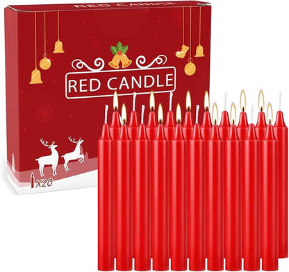 Set of 20 Red Candles –Spell Chime Candles for Christmas,Household, Wedding, Rituals, Prayer, Birthdays, Meditation, Altar,Party and Home Décor Candlesticks - 4 Inch Tall, Unscented (Red)