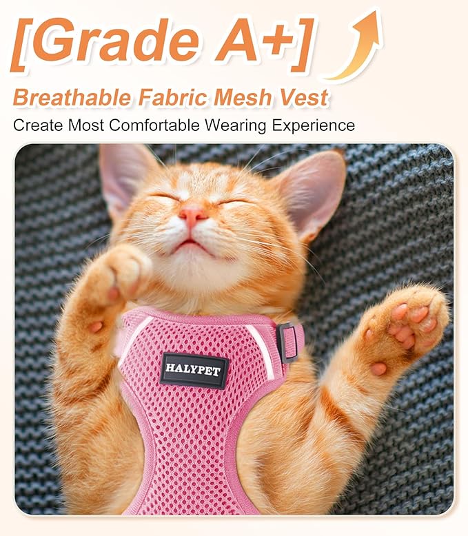 Halypet Cat Harness and Leash Set [ MAX Safety Third Generation ] Escape Proof Soft Adjustable Cat Leash Breathable Comfortable Vest Easy to Wear Kitten Harness for Outdoor Walking