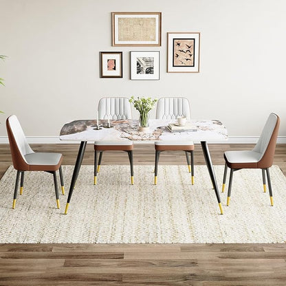 Modern Dining Table Set for 4, 62'' Sintered Stone Dining Table with 4 Chairs, Easy to Assemble