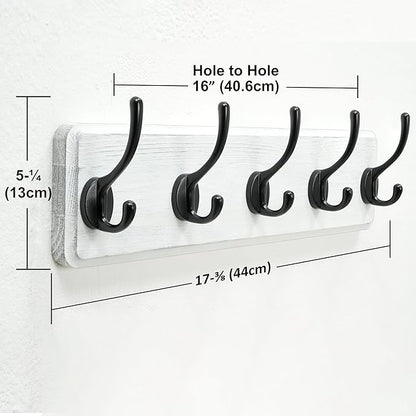 Dseap Coat Rack Wall: Patented, Heavy-Duty, 5-Double-Hooks Wooden Wall Mounted Coat Rack Coat Hanger Hook Rail for Winter Coats Hat Jacket Clothing, White & Black, Pack of 2