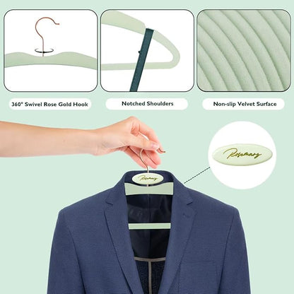 ManGotree Velvet Coat Hangers with Empty Aromatherapy Boxes, Non-Slip Short Neck Hangers, Ultra-Thin Space Saving Suit Hanger for Jacket, Shirt, Dress, Pants (22 Pack, Light Green)