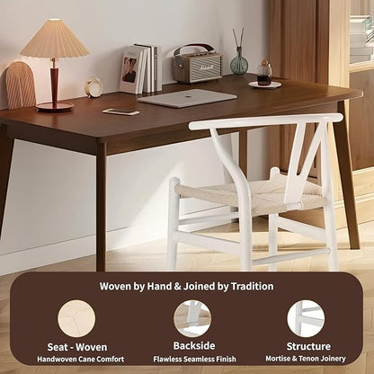 Tomile Wishbone Chair Y Chair, Wooden Dining Chairs Set of 4, Mid Century Modern Chairs with Arms, Solid Wood Weave Seat Kitchen & Dining Room Chairs (Ash Wood - White)