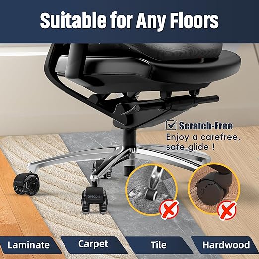 Sytopia Office Chair Wheels Replacement, 2.5 Inch Heavy Duty Caster Set, for Carpet and Hardwood Floors, Universal Size 11x22mm, Fits 99%, Black
