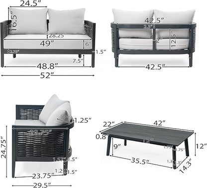 Merax 4-Piece Outdoor Acacia Wood Wicker Conversation Set with Loveseat,2 Chairs and Coffetable for Backyard Garden