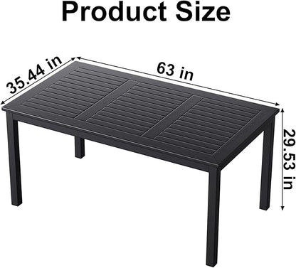 ZZV Outdoor Dining Table for 6-Person Rectangle Indoor Outdoor Table with Wood-Like Surface, Weather-Resistant Outside Dining Table for Patio Lawn Garden Backyard, 35" D x 63" W x 29" H, Black