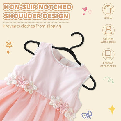 60 Pack Black Baby Hangers 12.91 Inch - Kids Clothes Hangers Non-Slip for Infant & Child, Durable Plastic Children's Hangers for Closet, Pants, Coats, Skirts