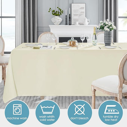 VidaFete 1 Pack Tablecloth 90 * 132inch Rectangle Table Cloth Polyester, Stain Wrinkle Resistant Polyester Dining Table Cover for Kitchen Dinning Party Wedding Tabletop Buffet Decoration(Ivory)