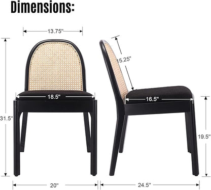LukeAlon Modern Sherpa Dining Chairs Set of 8, Natural Woven Rattan Cane Back Side Chairs with Solid Wood Legs Mid Century Dinner Chairs for Kitchen Living Room, Black