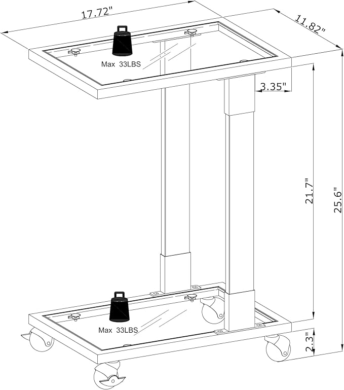 Goujxcy Clear Sofa Side Table C Shaped End Table with Wheels, Rolling Acrylic Bedside Laptop Snack Table TV Tray, Mobile Breakfast Tray Table with Tempered Glass Shelves and Clear Acrylic Frame