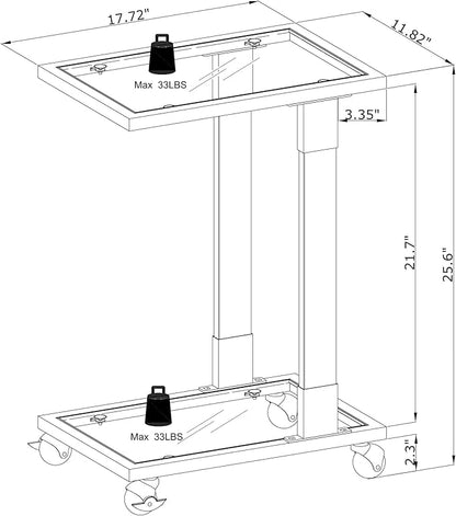 Goujxcy Clear Sofa Side Table C Shaped End Table with Wheels, Rolling Acrylic Bedside Laptop Snack Table TV Tray, Mobile Breakfast Tray Table with Tempered Glass Shelves and Clear Acrylic Frame