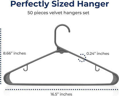 SereneLife 50 Pack Plastic Hangers, Non-Slip, Space-Saving Closet Organizers, Durable and Strong for Shirts, Sweaters, Hoodies, Kids Clothes & Dresses, Ultra-Thin, Lightweight