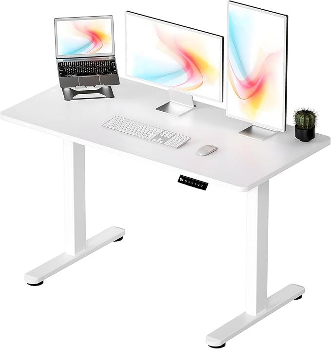 Okin Standing Desk Electric Adjustable Computer Whole Piece Stand up Desk Office Gaming Home Office Memory Desks 48x24 inches White