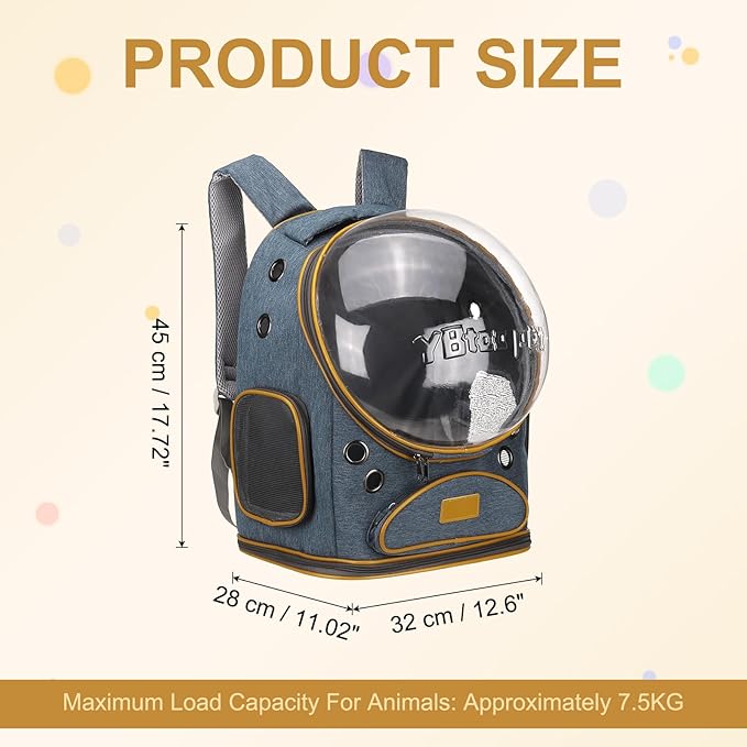 Pet Backpack Carrier, Portable and Ventilated, Oxford Cloth, Dog Cat Travel Bag with Transparent Cover 12.6", (Blue, 1 Pcs), Intended for Hiking/Camping/Traveling