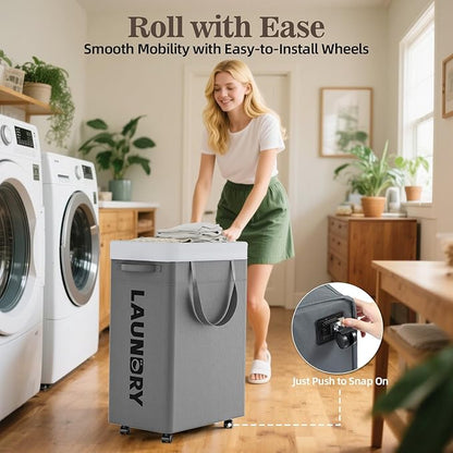 YECAYE 75L Rolling Collapsible Laundry Baskets, Easy-to-Assemble Laundry Basket with Wheels, Rolling Laundry Hamper, Foldable Clothes Hamper with Wheels for Bedroom, Bathroom, or Laundry Room