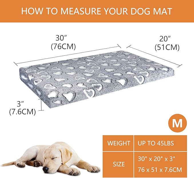 VANKEAN Reversible Dog Crate Mat, Stylish Bed with Waterproof Linings and Removable, Washable Cover, Firm Support Pad for Small to XX-Large Dogs, Grey