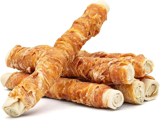 MON2SUN Dog Treats, 9 Inch Chicken Wrapped Rawhide Rolls Snacks, Teeth Cleaning and Long Lasting Chews for Medium and Large Dogs, 23.28oz (6 Count-Pack of 1)