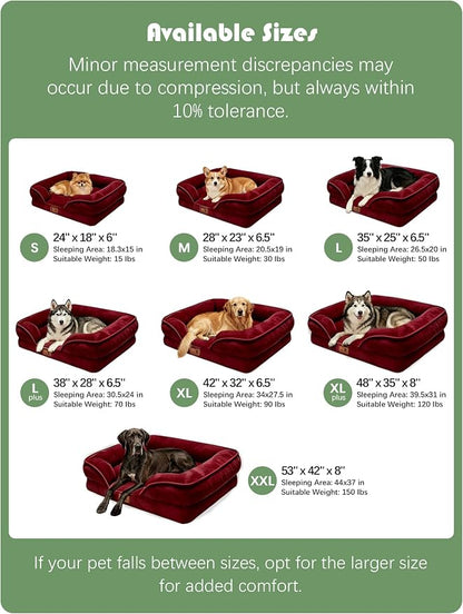 Spotted Play Orthopedic Dog Bed with Sides - Sofa Beds for Extra Large Dogs, Supportive Foam Pet Couch Bed with Washable Removable Cover, Waterproof Lining and Non-Slip Bottom, Burgundy - XL