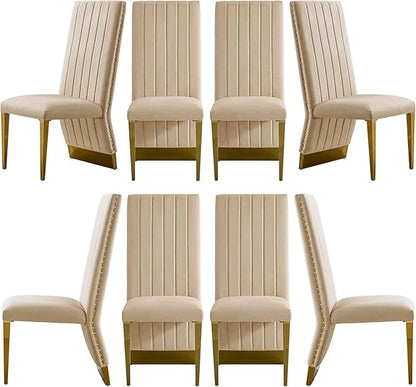 AUZ Dining Chairs with Nail Head Trim, Modern Velvet Upholstered Dining Room Chairs in Lovely Color with Polished Gold Stainless Steel Legs, Set of 8