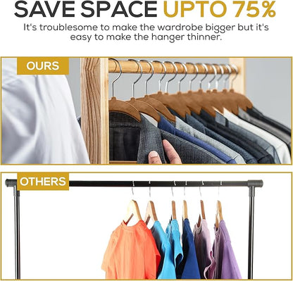 50 Pack New Premium Quality Velvet Hangers Ultra Thin Non Slip Adult Felt Space Saving Hangers for Closet Heavy Duty Coat Pants Jackets Dress Hangers 360° Swivel Hook Hold Upto 10 lbs Bronze