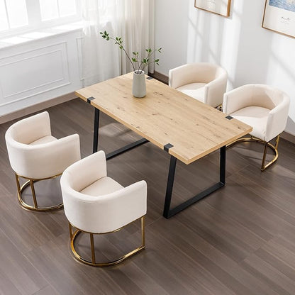 Linen Fabric Dining Chairs Set of 8 Modern Barrel Arm Chairs with Golden Frame, Upholstered Kitchen Chairs 18.5" Wide Accent Chairs for Living Room Dining Room Restaurant, Cream