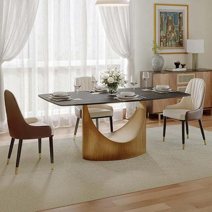 POVISON 63" Hobart Modern Dining Table for 4, Matte Black Heavy-Duty Rectangle Dining Table, Sintered Stone Dining Tabletop with Bronze Carbon Steel Pedestal (Table Only)