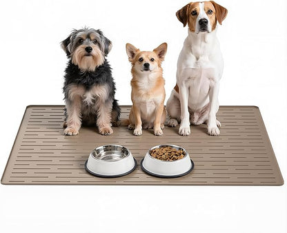 Large Dog Mats for Food and Water, 40"x30" Waterproof Pet Food Mats for Floor Nonslip Silicone Bowl Mats with Raised Edges
