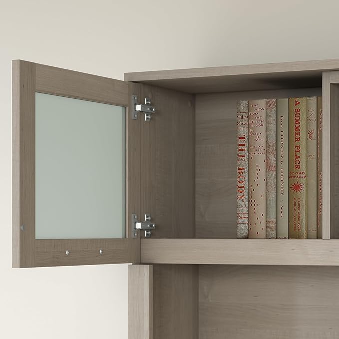 Bush Furniture Somerset L Shaped Desk with Hutch in Ash Gray | Corner Computer Table with Drawers, Cabinets and Pullout Keyboard/Laptop Tray for Home Office
