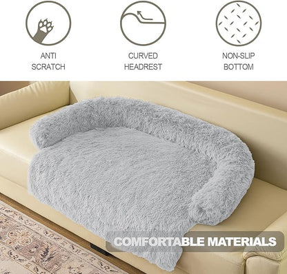 Calming Dogs/Cats Bed Mats, Dog Pad Washable Removable Couch Cover, Plush Long Fur Mat for Pets, Waterproof Lining, Perfect for Small, Medium and Large Dogs and Cats (Light Gray, 31"x23")
