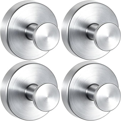 4 PCS Upgraded Drill-Free Suction Cup Hooks, Shower Towel Hooks for Bathrooms Stainless Steel Suction Hook Towels Hanger for Bathroom Kitchen Clothes Mirror Wall (Brushed Silver)
