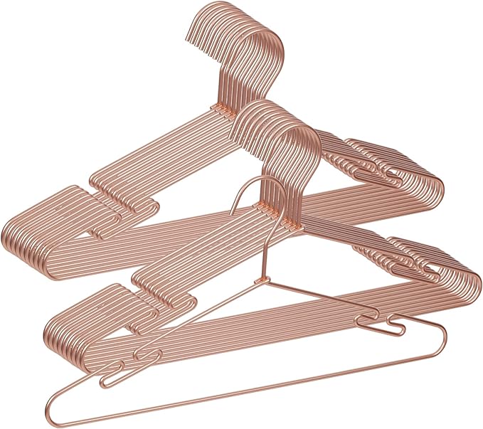 VWV 20 Pack Rose Gold Aluminum Hangers, 16.5 Inch Smooth and Durable Metal Shirt Dress Hanger, Lightweight and Sturdy Metal Hanger, Suit Jacket Dress Hangers