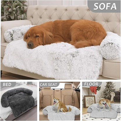 Calming Dogs/Cats Bed Mats, Dog Pad Washable Removable Couch Cover, Plush Long Fur Mat for Pets, Waterproof Lining, Perfect for Small, Medium and Large Dogs and Cats (Light Gray, 45"x37")