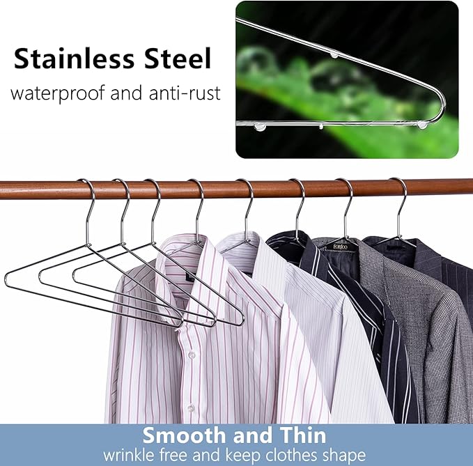 Amber Home 20 Pack Heavy Duty Metal Shirt Coat Hangers, Stainless Steel Clothes Hanger with Polished Chrome, 17 Inch Silver Metal Wire Hanger