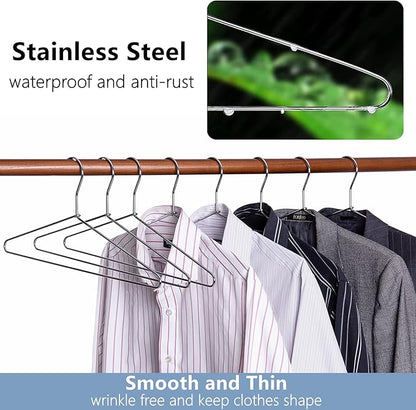 Amber Home 20 Pack Heavy Duty Metal Shirt Coat Hangers, Stainless Steel Clothes Hanger with Polished Chrome, 17 Inch Silver Metal Wire Hanger