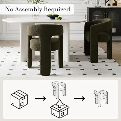 Modern Sherpa Barrel Dining Chair Upholstered Faux Fur Dining Room Chair with Arm Comfy Accent Side Chair for Kitchen/Living Room/Reception, Green, 1 PC