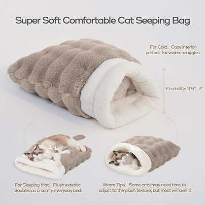 Cat Sleeping Bag for Indoor Cats Self Warming Cat Bed Fits up to 15 lbs Pets Soft Plush Warm Bed 360° Wrap Bag Washable Comfortable Pet Sleeping Bed 21" × 17" Coffee