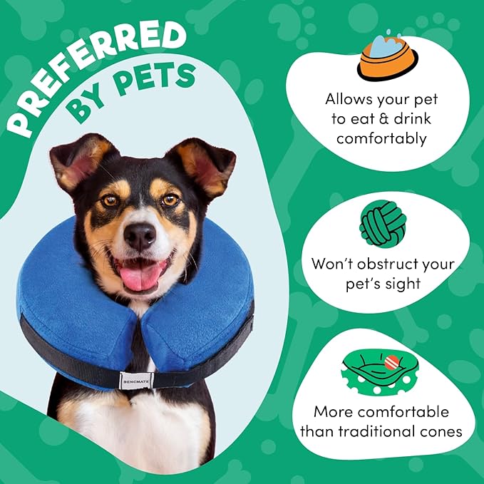 BENCMATE Inflatable Dog Cone Collar Alternative, Soft Dog Cone for Small Medium Large Dogs and Cats, Neck Recovery ECollar Donut Collar After Surgery (Large, Blue)