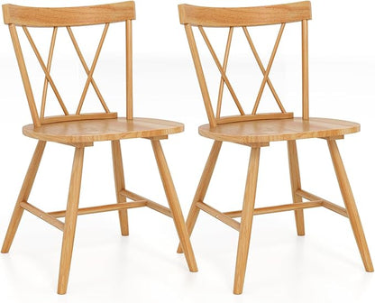 Giantex Windsor Dining Chairs Set of 2, Farmhouse Wooden Kitchen Chairs w/Cross Back, Wide Seat, Rubber Wood Frame, Armless Side Chairs for Kitchen, Dining Room, Living Room, Restaurant, Natural