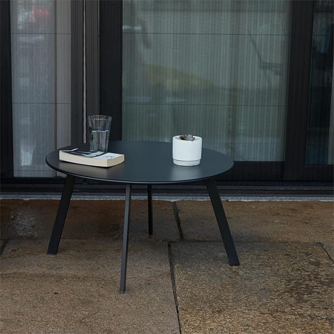 Outdoor Side Table, Outdoor/Indoor Metal Steel Patio Coffee Table, Round Weather Resistant Anti-Rust (Black)