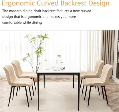 Leather Dining Chairs Set of 4, Upholstered Dining Room Chairs with Metal Legs, Modern Dining Chair for Dining Room, Kitchen (Beige)