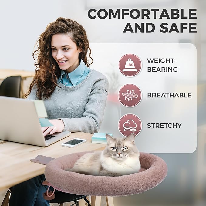 Rotating Cat Desk Bed - 40 LBS Chair-Side Cat Sleeping Basket with Bed for Desk, 360° Swivel & Removable Washable Cushion for Office Comfort(Brown