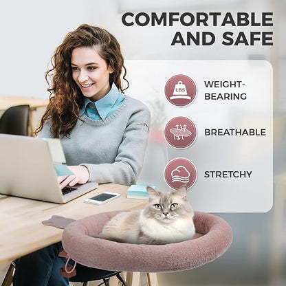 Rotating Cat Desk Bed - 40 LBS Chair-Side Cat Sleeping Basket with Bed for Desk, 360° Swivel & Removable Washable Cushion for Office Comfort(Brown