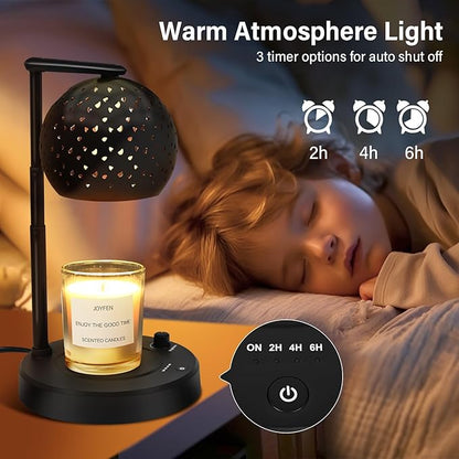 Candle Warmer Lamp with Timer, Candle Warmer Lamp Adjustable Height with 2 Bulbs, Dimmable Electric Candle Warming Lamp for Scented Jar Candles, Home Decor, Black