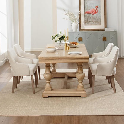 Linen Dining Chairs Set of 4 Upholstered Accent Chairs Side Chair with Wood Legs for Living Room/Dining Room/Bedroom/Restaurant, Upgraded Size, Cream