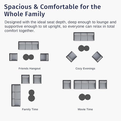 EAST OAK 5-Piece Patio Furniture Set | Life Chatter 5-Seat Outdoor Furniture | Deep Seating & Two Coffee Tables | Waterproof Extra-Thick Cushions | Porch, Balcony & Backyard | Earth Black & Misty Grey