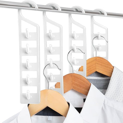 CraftyCrocodile Space Saving Hangers for Clothes - 4 in Pack, Heavy Duty Plastic, Multi Closet Space Savers for Shirts, Pants, Jeans, Sweaters - Hanger Organizer Space Saver, White